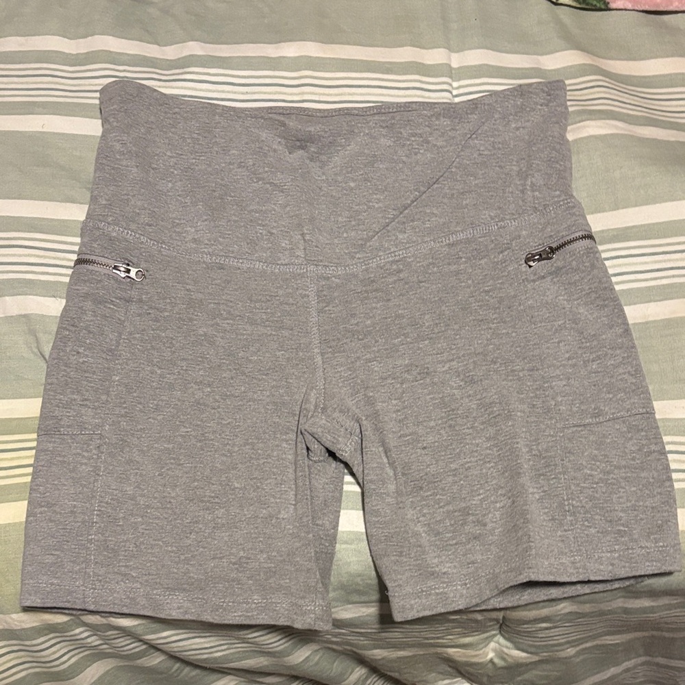 French Laundry Gray Bike Shorts with Zipper Accents